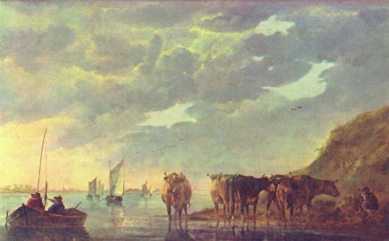 Aelbert Cuyp Hirt mit fenf Kuhen an einem Flub